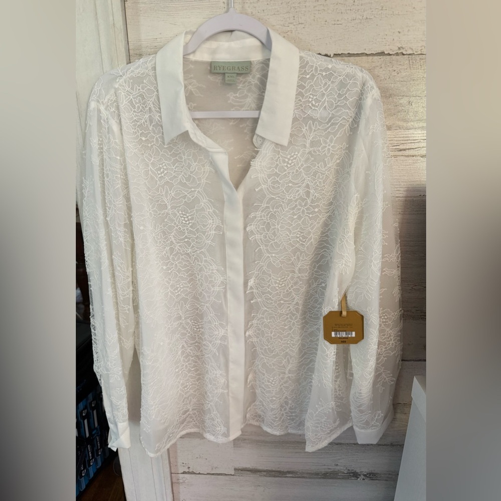 Ivory Lace Button-Down Shirt